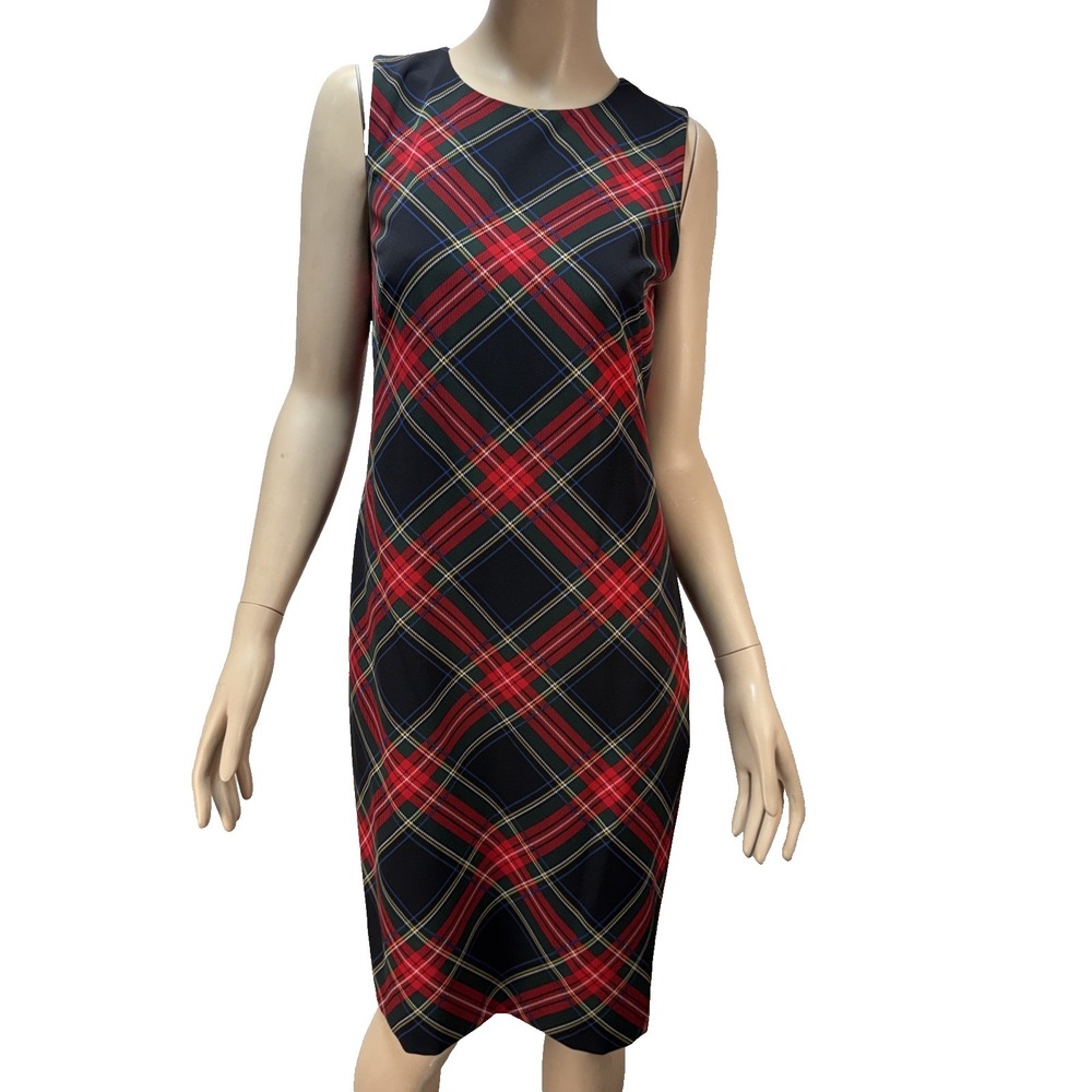 Ralph Lauren Black Red Tartan‎ Plaid Sheath Dress Size 6 Sleeveless Preppy